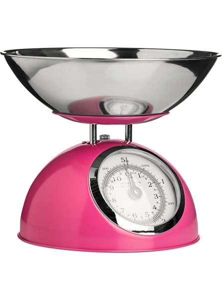 Premier Housewares 807279 Retro Kitchen Scales with Bowl Stainless Steel Food Cooking Scales 5kg Food Scales Weighing Kitchen Scale Bowl Hot Pink 21x24 x24 - ZYKEE754