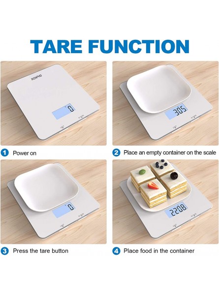 RENPHO Electronic Digital Kitchen Scales with Tare Function Food Weighing Cooking Scale for Baking and Calorie Counting Tempered Glass Platform with LCD Display 5 Units Conversion 5kg 11lb White - WHZQYMGO