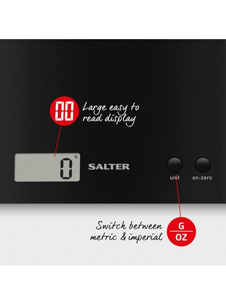 Salter Arc Digital ABS Platform Kitchen Scales Precise Food Weighing & Slim Design For Compact Storage LCD Display Zero Add & Weigh For Multiple Ingredients In The Same Bowl Black - RFZUTAU0