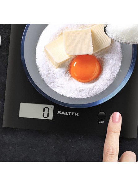 Salter Arc Digital ABS Platform Kitchen Scales Precise Food Weighing & Slim Design For Compact Storage LCD Display Zero Add & Weigh For Multiple Ingredients In The Same Bowl Black - RFZUTAU0