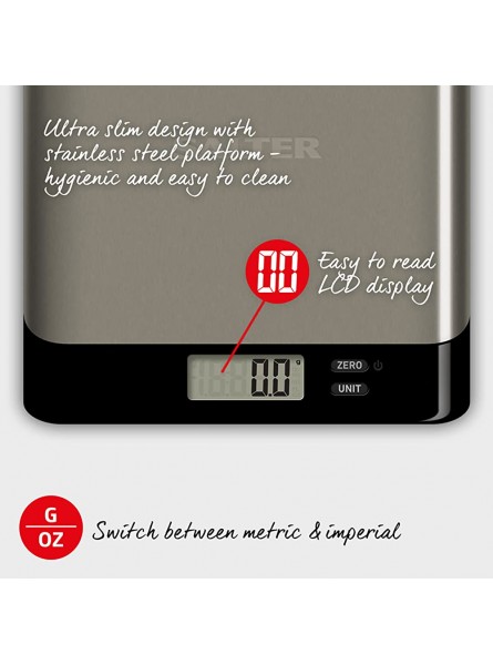Salter Pro Digital Kitchen Scales Electronic Food Weighing Slim Design Cooking Scale Home Appliance LCD Display Add & Weigh Compact Storage Easy To Clean 15 Year Stainless Steel - LXDIG97A